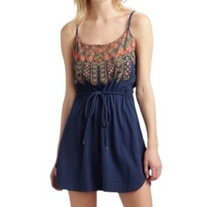 Marc by Marc Jacobs Women’s Sz S Navy Blue Pink Plumage Peacock Print Mini Dress